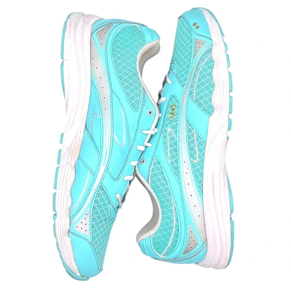 Ryka Glide Walk S Women 11W Walking Shoes Turquoise Silver Mesh Leather Sneakers